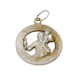 Sterling Silver Patterned Edge St Christopher Travel Charm Pendant Vintage c1970