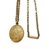 Victorian Gold Plated Floral Locket Pendant Necklace Antique c1880s