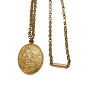 Victorian Gold Plated Floral Locket Pendant Necklace Antique c1880s