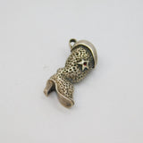 Sterling Silver Western Boot With Red Crystal Set Star Pendant Vintage c1970s