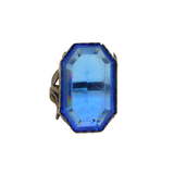Victorian Sterling Silver Blue Paste Floral Statement Ring Antique c1880 Size O