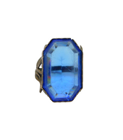 Victorian Sterling Silver Blue Paste Floral Statement Ring Antique c1880 Size O