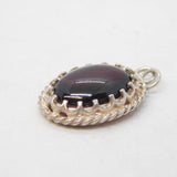 Sterling Silver Cabochon Garnet Set Drop Charm Pendant Vintage c1970s