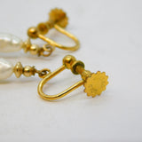 Rolled Gold Victorian Style Amethyst & Pearl Screw-Back Earrings Vintage
