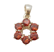 Sterling Silver & Garnet Set Flower Pendant Vintage