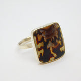 Sterling Silver Cowrie Shell Square Statement Ring Vintage c1970 Size T