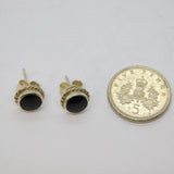 Pair of Sterling Silver Black Enamel Round Patterned Stud Earrings Vintage c1970