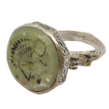 20th Century Ancient Style White Metal Centurion Agate Intaglion Signet Ring