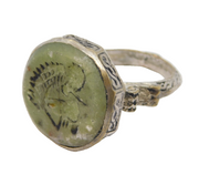 20th Century Ancient Style White Metal Centurion Agate Intaglion Signet Ring