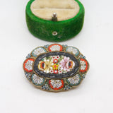 Italian Gilt Metal Micro Mosaic Floral Brooch Pin Antique c1920 Art Deco