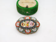 Italian Gilt Metal Micro Mosaic Floral Brooch Pin Antique c1920 Art Deco