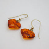 Pair of Sterling Silver Baltic Amber Heart Form Drop Earrings Vintage c1970