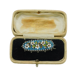 19th Century Boxed Sterling Silver Floral Micro Mosaic Brooch Pin Antique c1890s