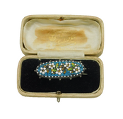 19th Century Boxed Sterling Silver Floral Micro Mosaic Brooch Pin Antique c1890s