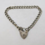 Sterling Silver Curb Link Charm Bracelet Heart Lock Clasp Vintage c1970