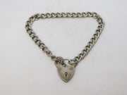 Sterling Silver Curb Link Charm Bracelet Heart Lock Clasp Vintage c1970