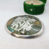 Mexican Sterling Silver & Turquoise Set Battle Scene Brooch Vintage c1970