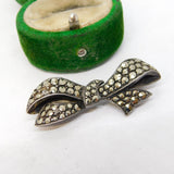 Sterling Silver Marcasite Set Ribbon Form Brooch Antique c1920 Art Deco