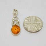 Sterling Silver Cabochon Baltic Amber Celtic Style Charm Pendant Vintage c1970