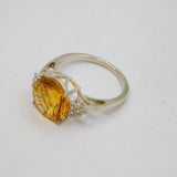 Sterling Silver Faceted Yellow & White Crystal Cocktail Modern c2000 Size R 1/2