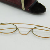 Victorian Rolled Gold Pair of Wig Spectacles in Red Leather Case Antique c1850s