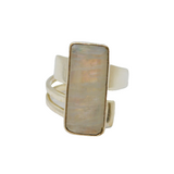 Sterling Silver Oblong Cut Rainbow Moodstone Wrap Band Ring Vintage c1970 Size M