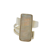 Sterling Silver Oblong Cut Rainbow Moodstone Wrap Band Ring Vintage c1970 Size M