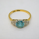 Art Deco 18ct Gold & Platinum Set, Blue Zircon & Diamond Dress Ring Antique