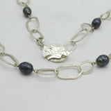 Long Sterling Silver & Simulated Pearl Dress Necklace with Bird Clasp Vintage