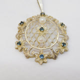 Sterling Silver, Topaz & Pearl Antique Style Floral Drop Pendant Vintage