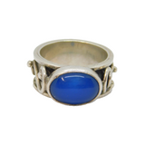 Sterling Silver Blue Chalcedony Patterned Studio Ring Modern 2000 Size R 1/2