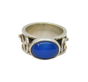 Sterling Silver Blue Chalcedony Patterned Studio Ring Modern 2000 Size R 1/2