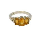 Sterling Silver Triple Graduating Citrine Dress Ring Vintage c1970 Size L 1/2