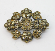 Sterling Silver Marcasite Set Floral Dress Brooch Antique c1920 Art Deco