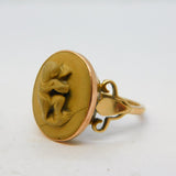 Georgian 9ct Gold Carved High-Relief Lava Cherub Dress Ring Antique c1820s