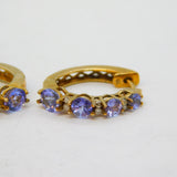 Pair of 9ct Yellow Gold, Tanzanite & White Sapphire Hoop Earrings Vintage London