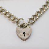 Sterling Silver Curb Link Charm Bracelet Heart Lock Clasp Vintage 1978 London