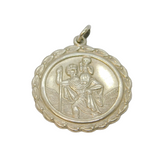 Sterling Silver Patterned Edge Round St Christopher Travel Pendant Vintage c1970