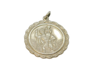 Sterling Silver Patterned Edge Round St Christopher Travel Pendant Vintage c1970