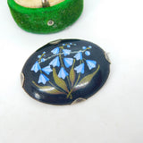 .800 Silver & Porcelain Set Floral Brooch Pin Vintage c1960