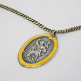 Sterling Silver & Yellow Enamel St Christopher Travel Necklace Vintage c1960