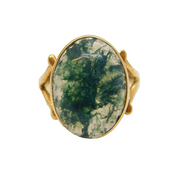 19th Century Boxed 9ct Gold & Cabochon Moss Agate Signet Ring Antique c1880s