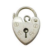 Sterling Silver Heart Lock Charm Pendant Vintage c1970s