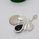 Sterling Silver Cabochon Onyx Drop Charm Pendant Vintage c1970