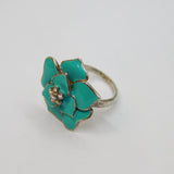 Sterling Silver Turquoise Enamel & CZ Flower Cocktail Ring Vintage c2000 Size P
