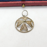 Sterling Silver Filigree Maltese Cross Pendant Antique c1930 Art Deco