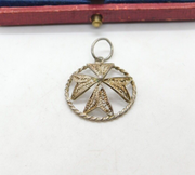 Sterling Silver Filigree Maltese Cross Pendant Antique c1930 Art Deco