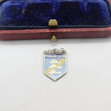 Sterling Silver and Enamel Travel Shield 'Perranporth' Charm Vintage c1970