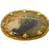 Victorian Rolled Gold & Moss Agate Dress Brooch Antique c1860