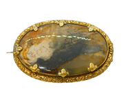 Victorian Rolled Gold & Moss Agate Dress Brooch Antique c1860